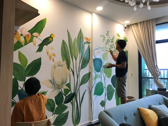 Read more about the article Vẽ tranh tường hoa lá cho căn hộ Khang điền tại quận 2