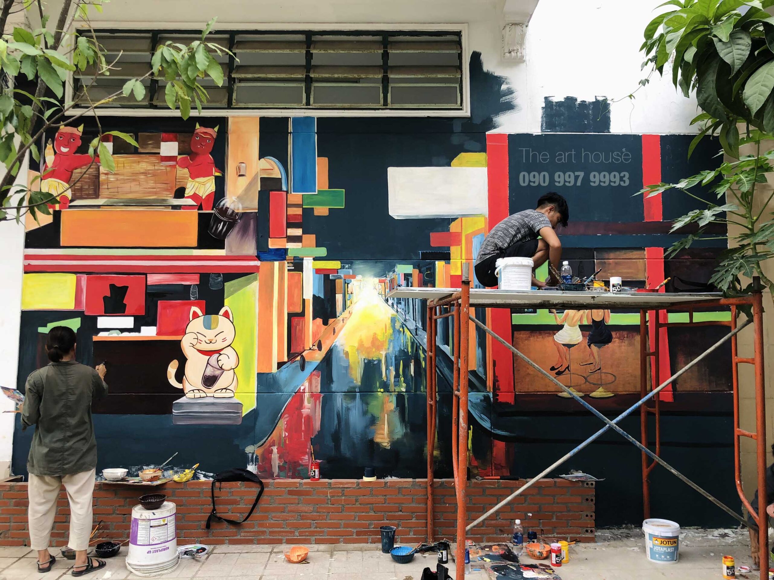 Vẽ tranh tường cho tiệm NGÕ Coffee tại quận Tân Phú – Nhà Mỹ Thuật