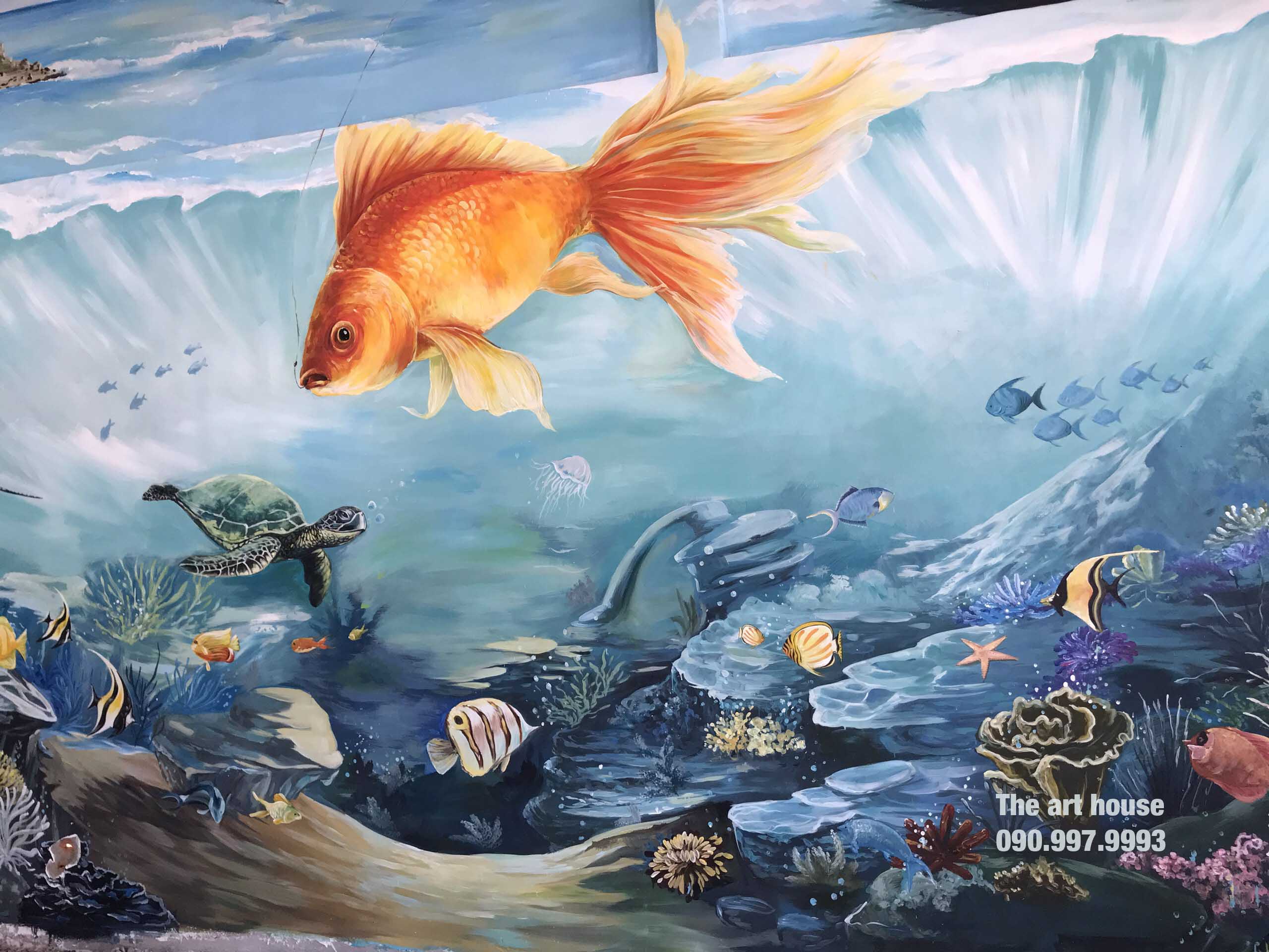 Read more about the article Vẽ tranh tường 3D đại dương cho nhà hàng The Dream